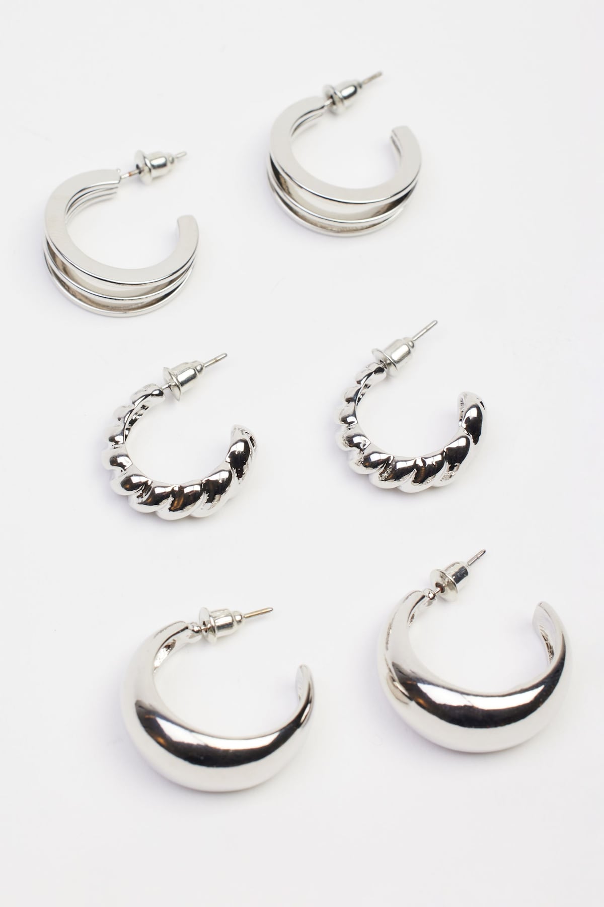 3 Pack Textured Hoop Earrings - Image 2