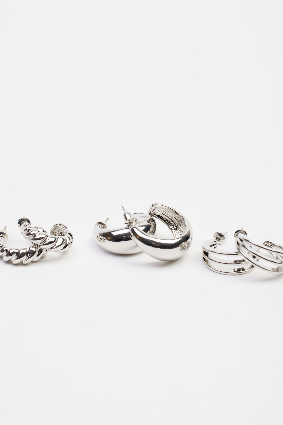 3 Pack Textured Hoop Earrings - Image 3