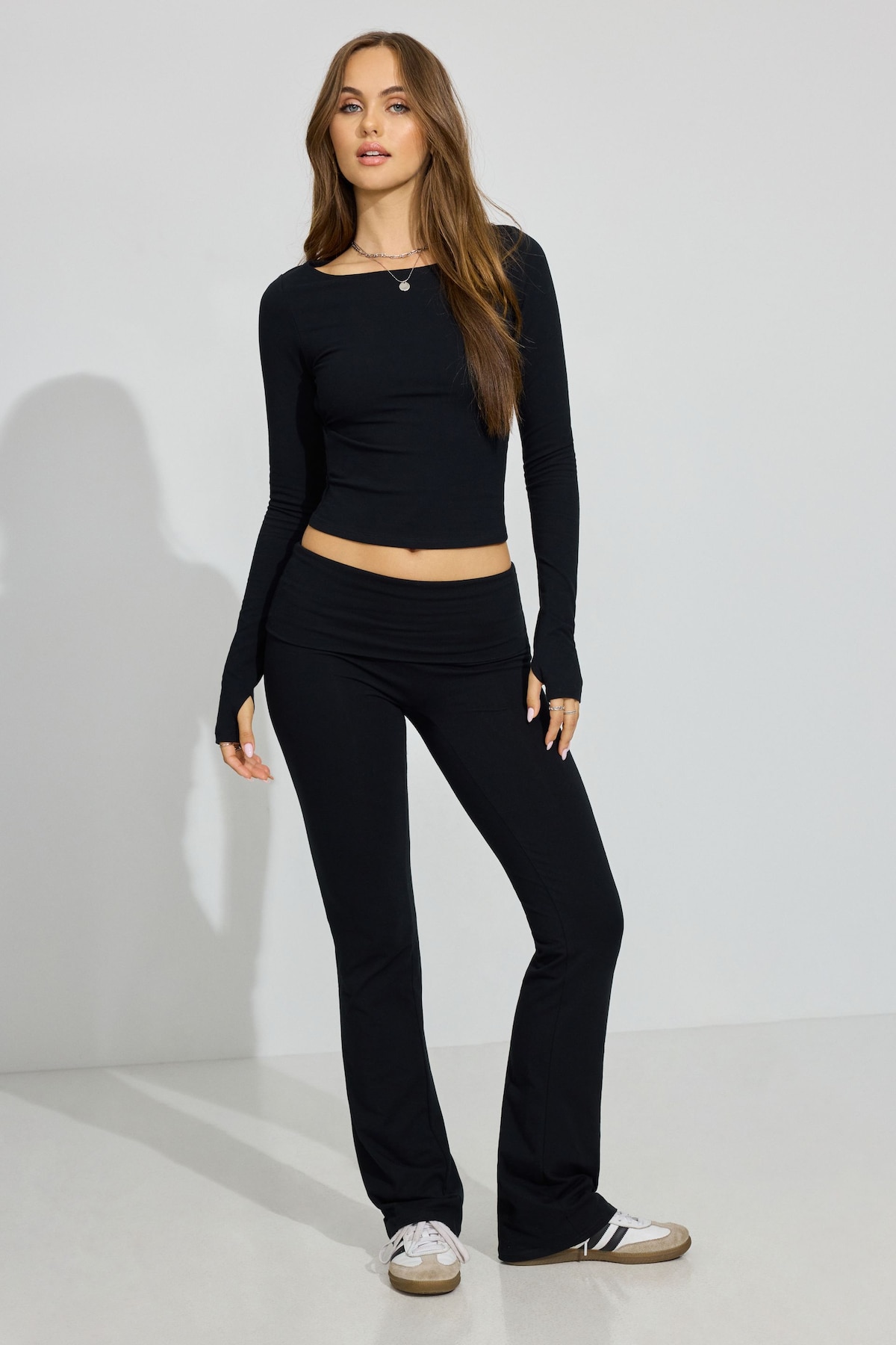 Soft Cotton Fold Over Flare Pants - Image 3