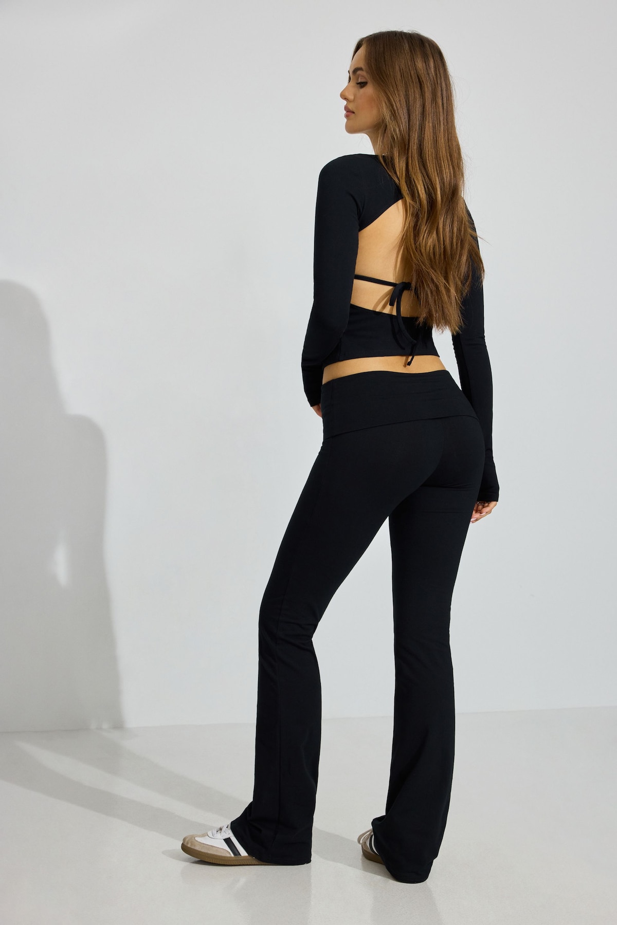 Soft Cotton Fold Over Flare Pants - Image 4