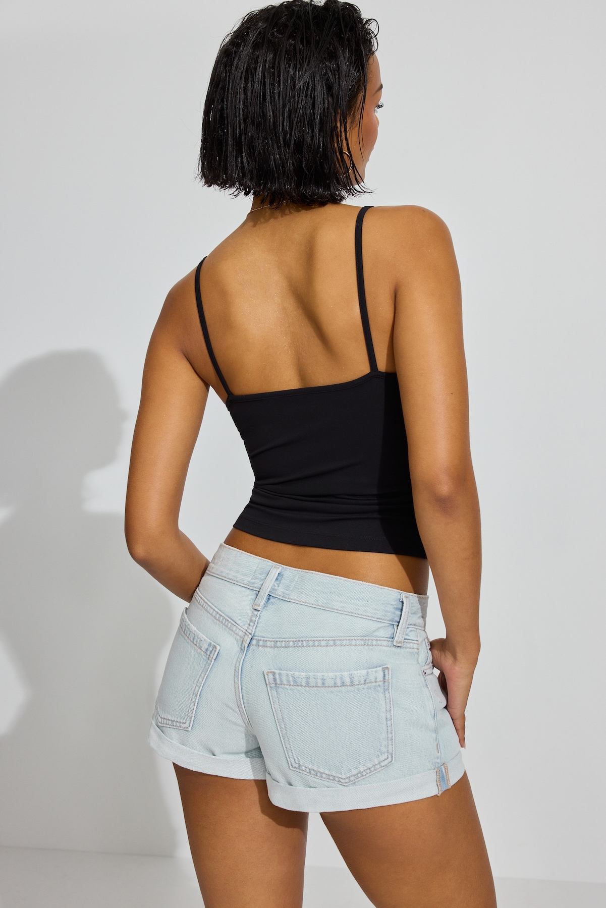 Low Rise Cuffed Denim Shorts - Image 3