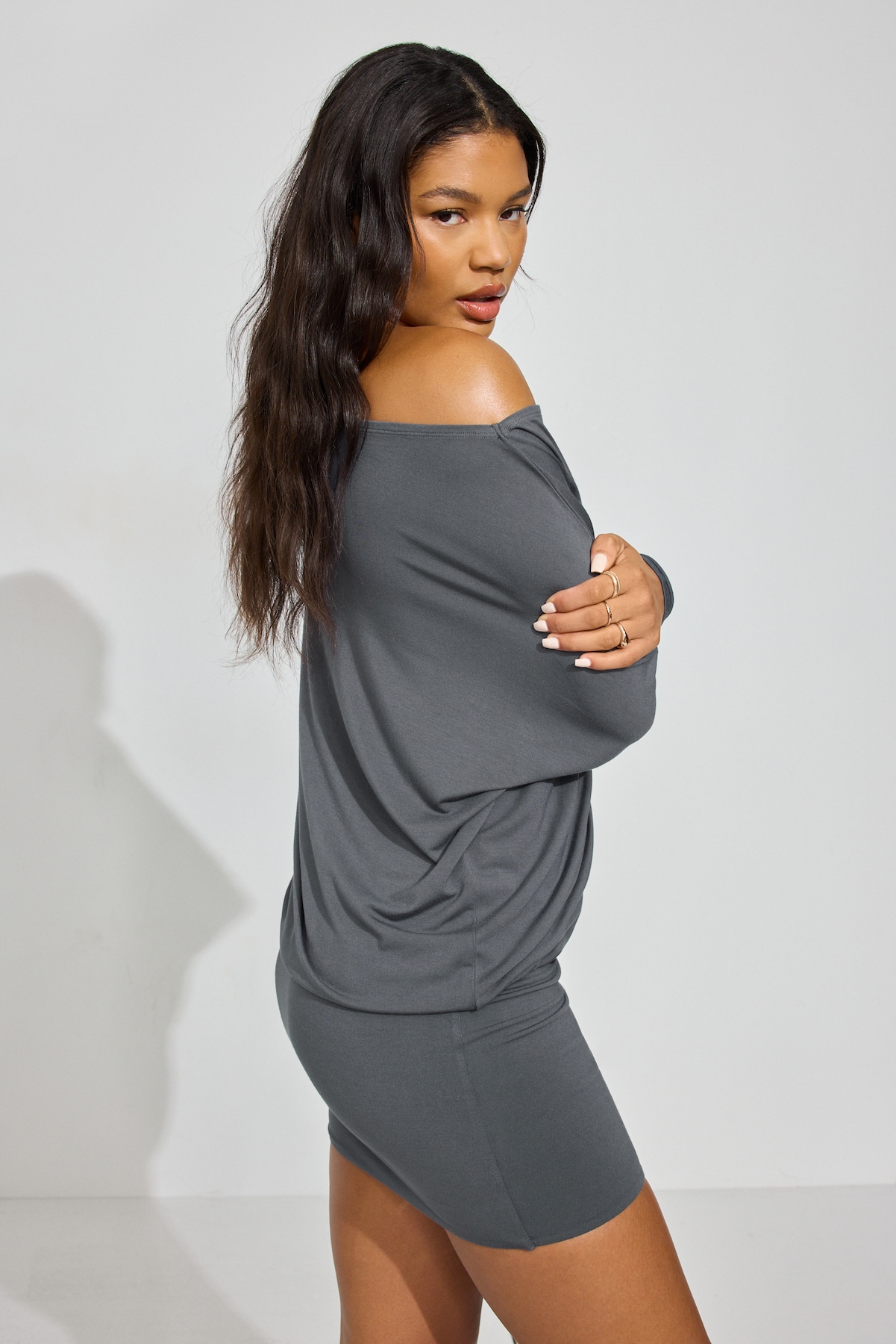 Long Sleeve Banded Bottom Dress - Image 2