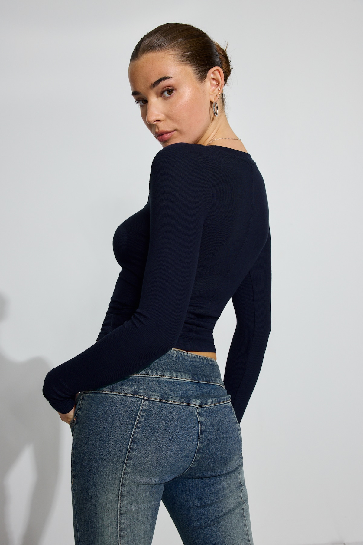 Serene Deep V-Neck Long Sleeve Top - Image 3