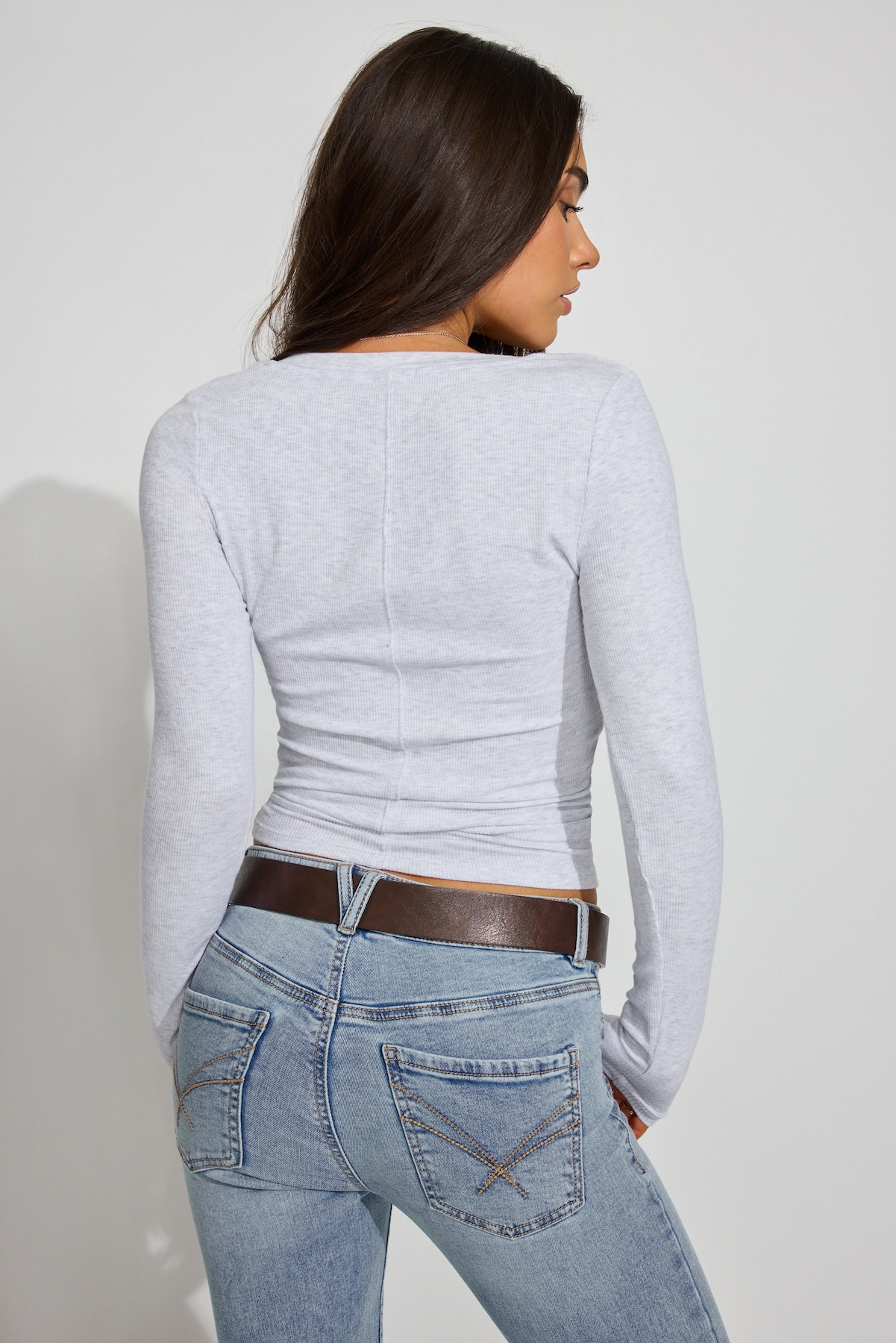 Serene Deep V-Neck Long Sleeve Top - Image 3