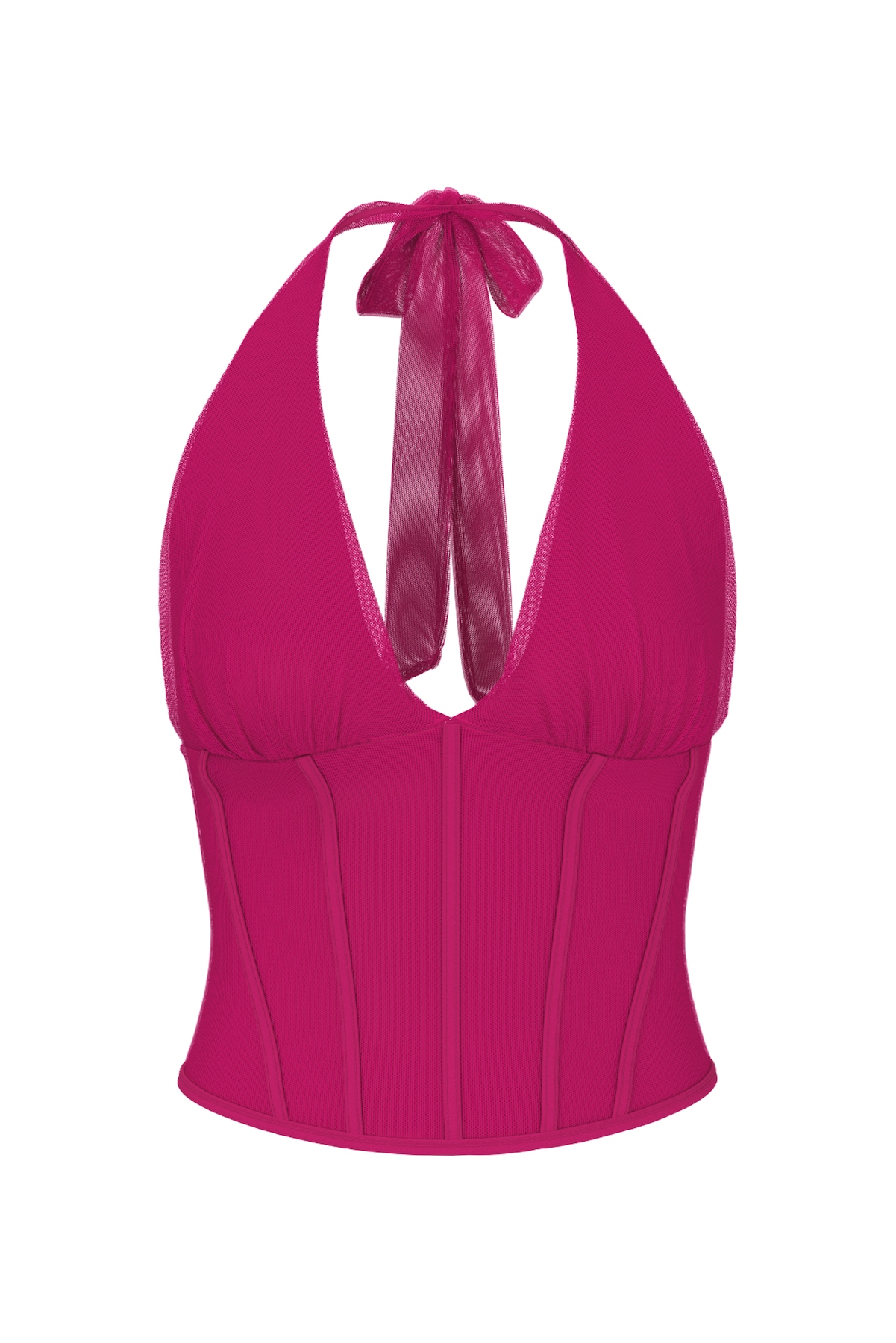 Plunge Halter Mesh Corset Top - Image 2