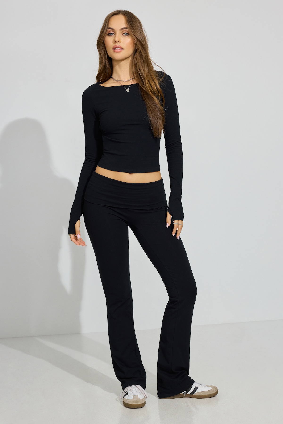 Soft Cotton Fold Over Flare Pants - Image 3